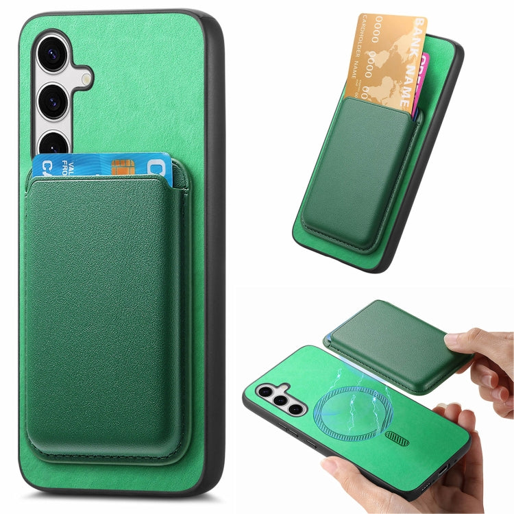 For Samsung Galaxy S25 5G Retro Magsafe Card Bag PU Back Cover Phone Case(Green)