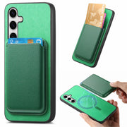 For Samsung Galaxy S25 5G Retro Magsafe Card Bag PU Back Cover Phone Case(Green)