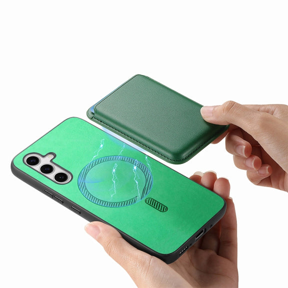 For Samsung Galaxy S25 5G Retro Magsafe Card Bag PU Back Cover Phone Case(Green)