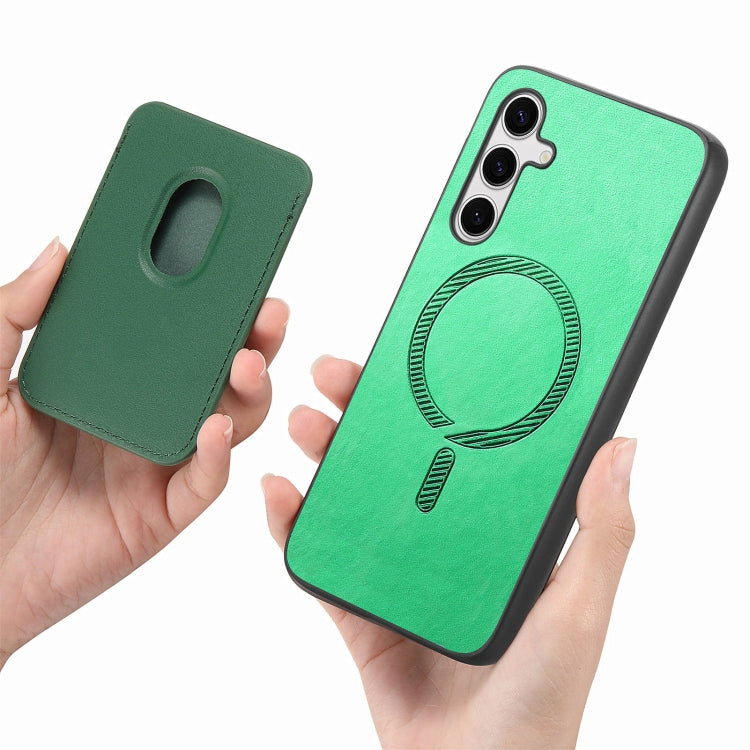 For Samsung Galaxy S25 5G Retro Magsafe Card Bag PU Back Cover Phone Case(Green)