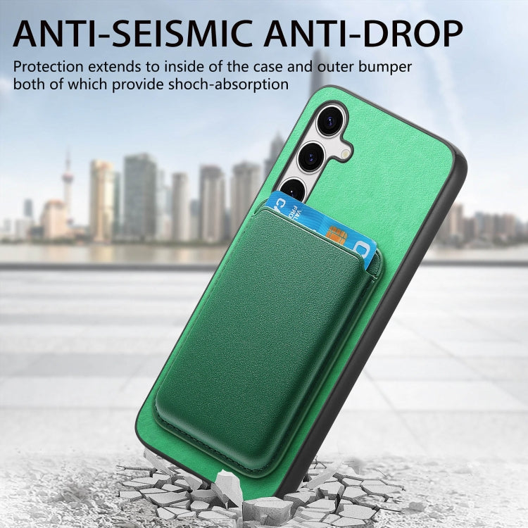 For Samsung Galaxy S25 5G Retro Magsafe Card Bag PU Back Cover Phone Case(Green)