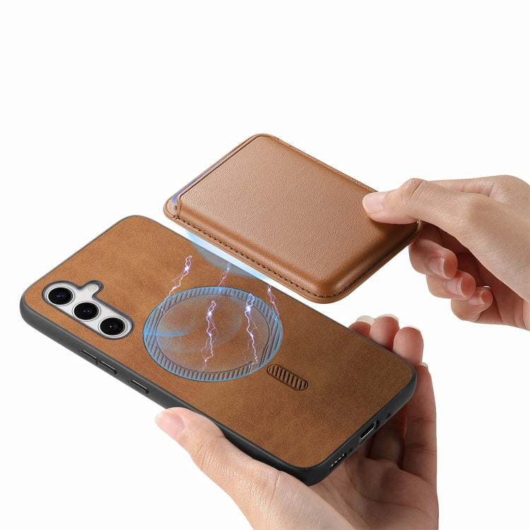 For Samsung Galaxy S25 5G Retro Magsafe Card Bag PU Back Cover Phone Case(Brown)