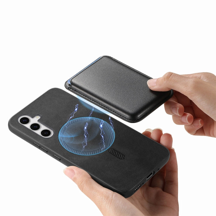 For Samsung Galaxy S25 5G Retro Magsafe Card Bag PU Back Cover Phone Case(Black)