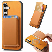 For Samsung Galaxy S25+ 5G Retro Magsafe Card Bag PU Back Cover Phone Case(Yellow)