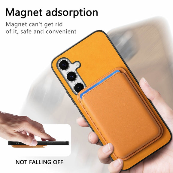 For Samsung Galaxy S25+ 5G Retro Magsafe Card Bag PU Back Cover Phone Case(Yellow)