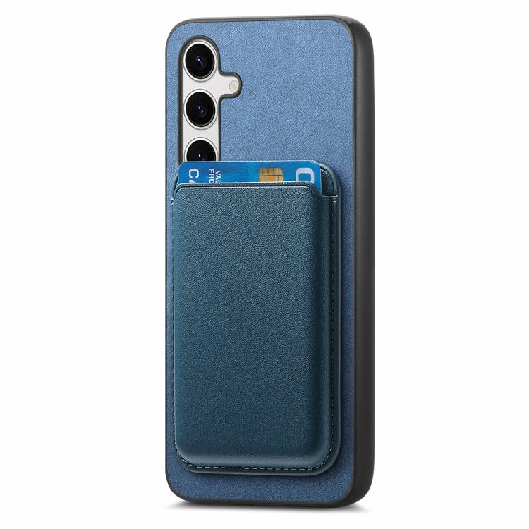 For Samsung Galaxy S25+ 5G Retro Magsafe Card Bag PU Back Cover Phone Case(Blue)