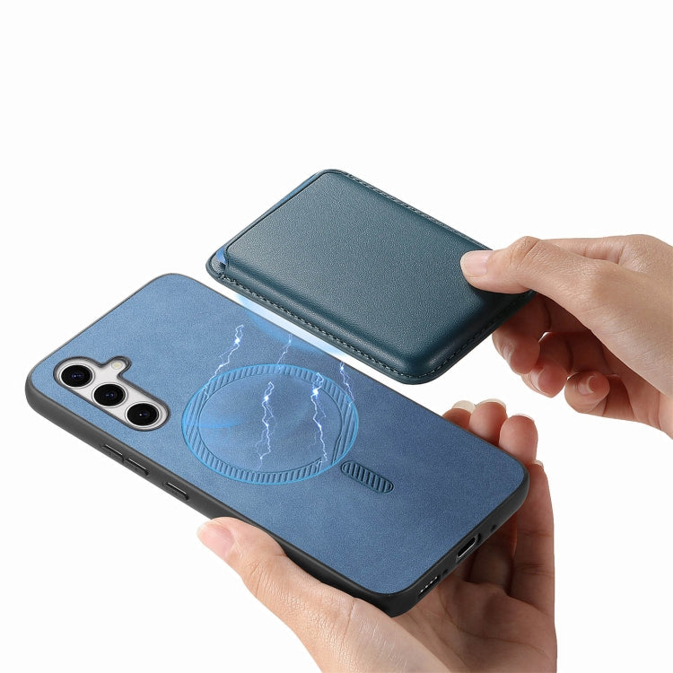 For Samsung Galaxy S25+ 5G Retro Magsafe Card Bag PU Back Cover Phone Case(Blue)