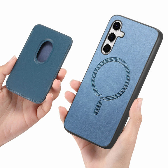 For Samsung Galaxy S25+ 5G Retro Magsafe Card Bag PU Back Cover Phone Case(Blue)