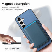 For Samsung Galaxy S25+ 5G Retro Magsafe Card Bag PU Back Cover Phone Case(Blue)