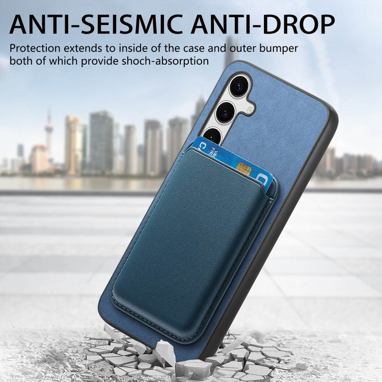 For Samsung Galaxy S25+ 5G Retro Magsafe Card Bag PU Back Cover Phone Case(Blue)