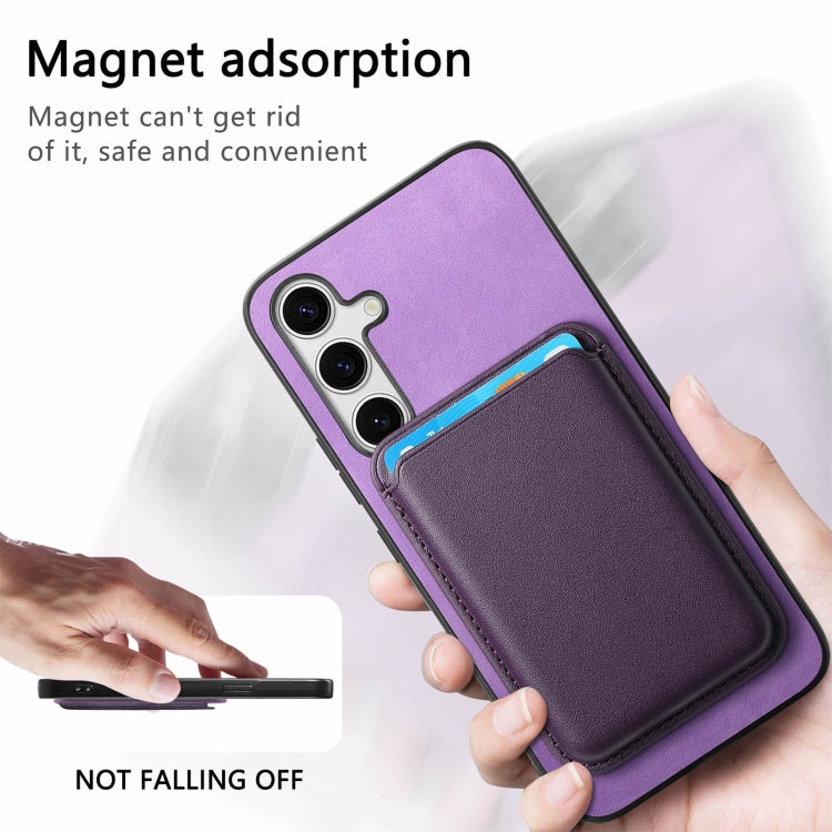 For Samsung Galaxy S25+ 5G Retro Magsafe Card Bag PU Back Cover Phone Case(Purple)