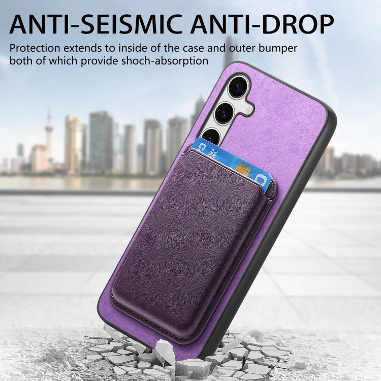For Samsung Galaxy S25+ 5G Retro Magsafe Card Bag PU Back Cover Phone Case(Purple)