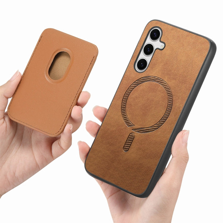 For Samsung Galaxy S25+ 5G Retro Magsafe Card Bag PU Back Cover Phone Case(Brown)