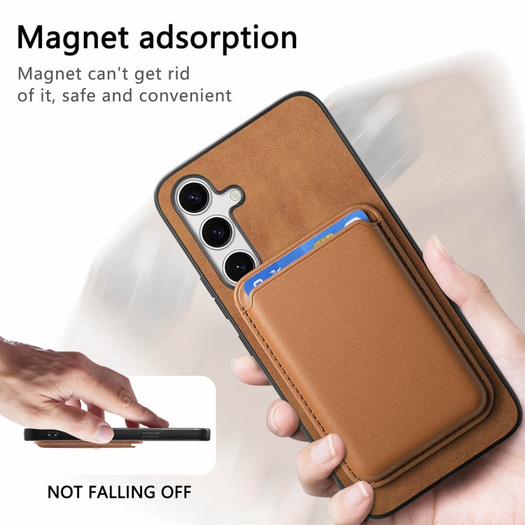 For Samsung Galaxy S25+ 5G Retro Magsafe Card Bag PU Back Cover Phone Case(Brown)
