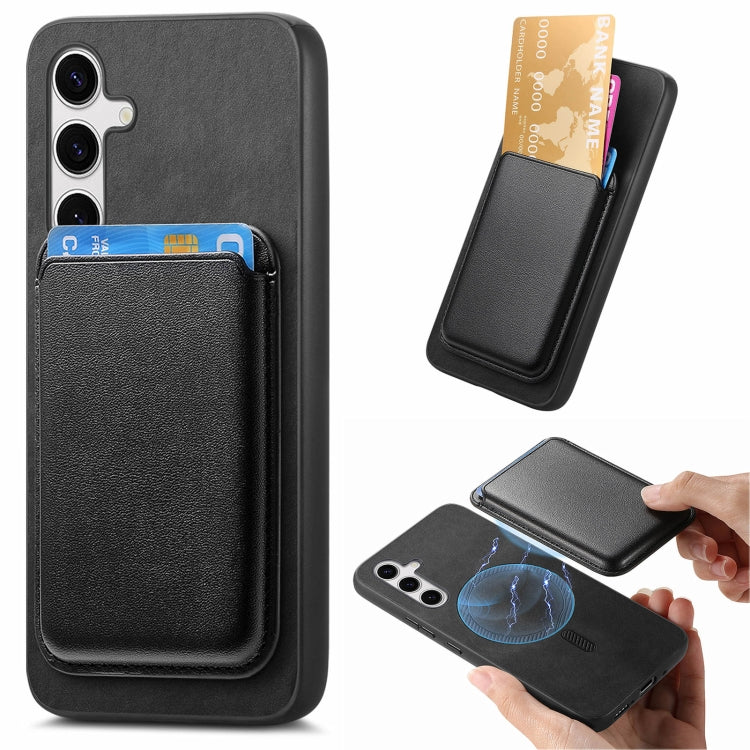 For Samsung Galaxy S25+ 5G Retro Magsafe Card Bag PU Back Cover Phone Case(Black)