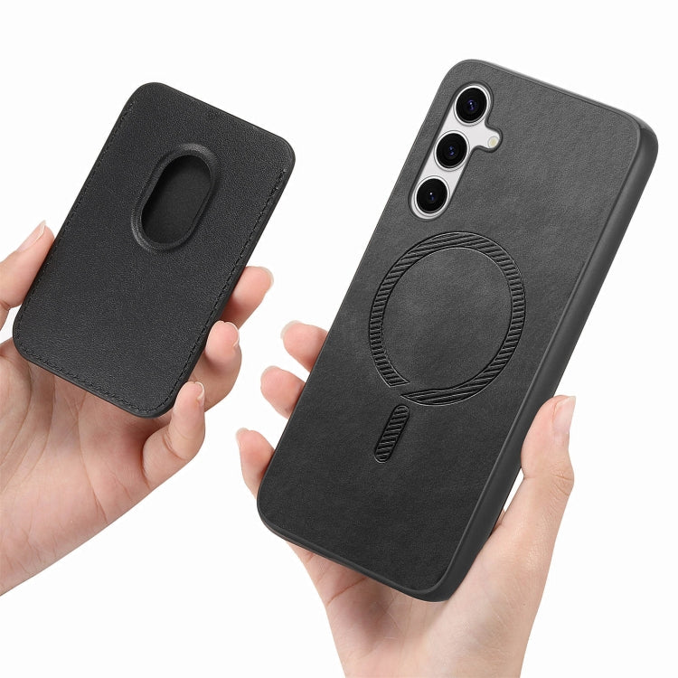 For Samsung Galaxy S25+ 5G Retro Magsafe Card Bag PU Back Cover Phone Case(Black)