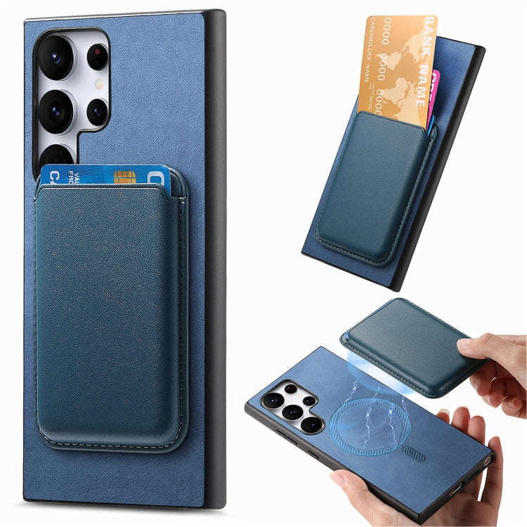 For Samsung Galaxy S25 Ultra 5G Retro Magsafe Card Bag PU Back Cover Phone Case(Blue)