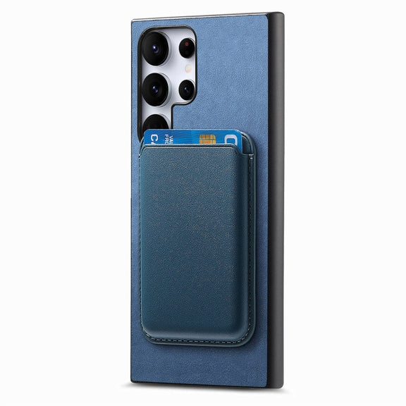 For Samsung Galaxy S25 Ultra 5G Retro Magsafe Card Bag PU Back Cover Phone Case(Blue)