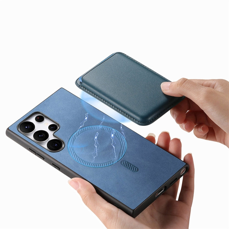 For Samsung Galaxy S25 Ultra 5G Retro Magsafe Card Bag PU Back Cover Phone Case(Blue)
