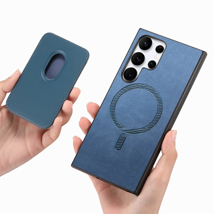 For Samsung Galaxy S25 Ultra 5G Retro Magsafe Card Bag PU Back Cover Phone Case(Blue)