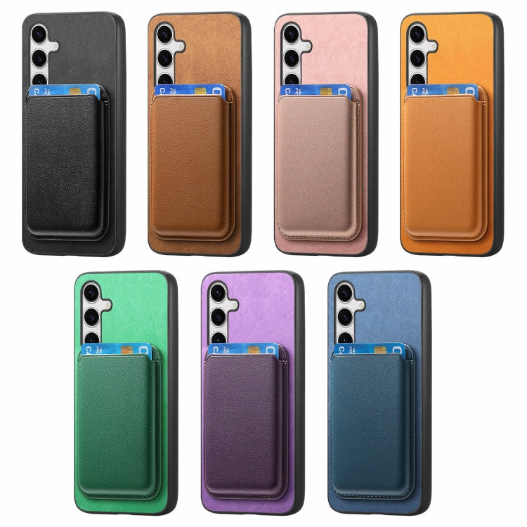 For Samsung Galaxy S25+ 5G Retro Magsafe Card Bag PU Back Cover Phone Case(Blue)