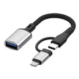 JS-112 2 in 1 USB Male to USB-C / Type-C / 8 Pin OTG Adapter Cable, Length: 15cm(Silver) - Converter & Adapter by PMC TechLife | Online Shopping South Africa | PMC TechLife | Buy Now Pay Later Mobicred