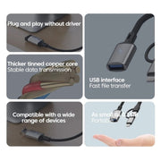 JS-112 2 in 1 USB Male to USB-C / Type-C / 8 Pin OTG Adapter Cable, Length: 15cm(Black)