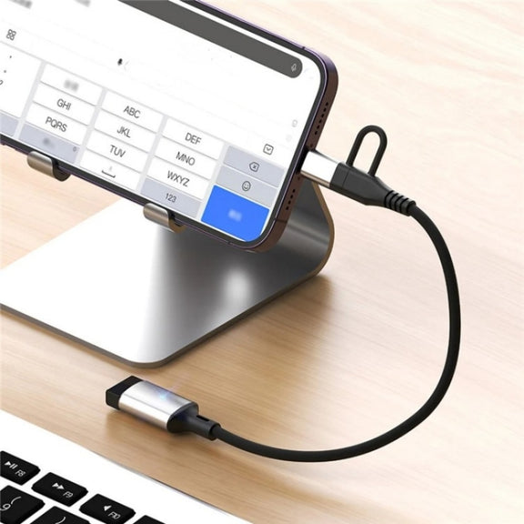 JS-112 2 in 1 USB Male to USB-C / Type-C / 8 Pin OTG Adapter Cable, Length: 15cm(Silver)