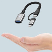 JS-112 2 in 1 USB Male to USB-C / Type-C / 8 Pin OTG Adapter Cable, Length: 15cm(Black)