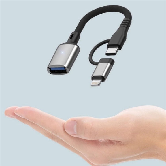 JS-112 2 in 1 USB Male to USB-C / Type-C / 8 Pin OTG Adapter Cable, Length: 15cm(Silver)