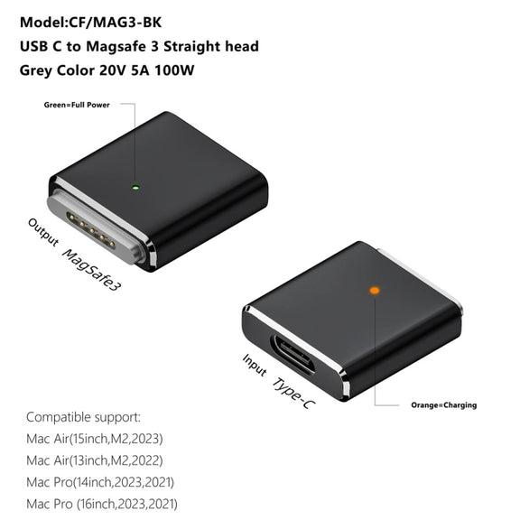 PD100W MagSafe 3 to Type-C Female Magnetic Charging Adapter for MacBook(Black)