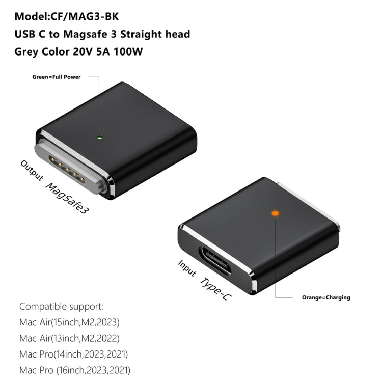 PD100W MagSafe 3 to Type-C Female Magnetic Charging Adapter for MacBook(Black)