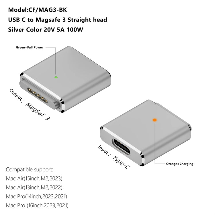 PD100W MagSafe 3 to Type-C Female Magnetic Charging Adapter for MacBook(Silver)