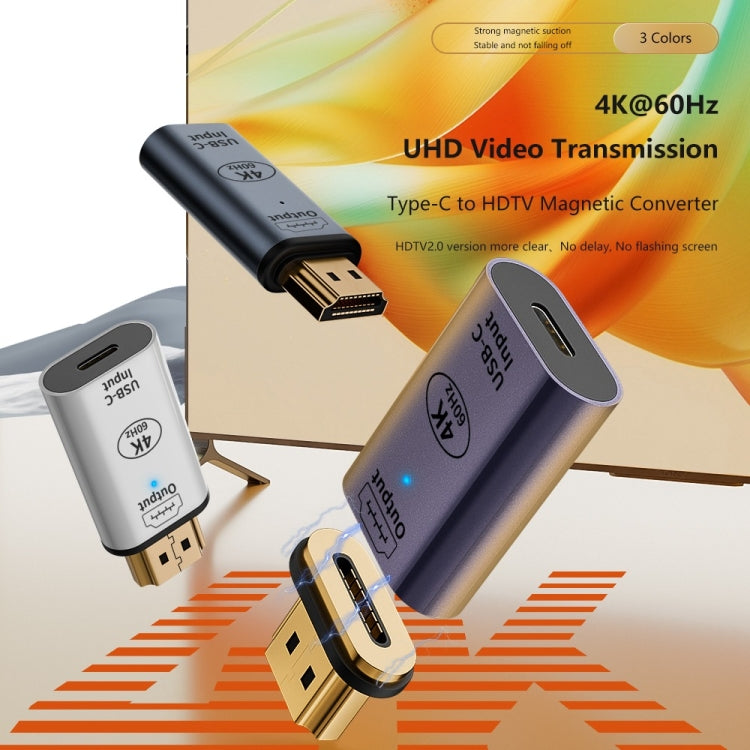 Type-C Female to HDMI 2.0 Male Converter Adapter 4K 60Hz HD Magnetic Plug(Gray)