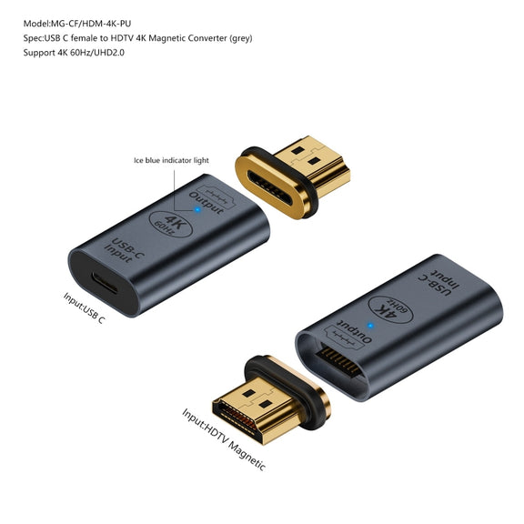 Type-C Female to HDMI 2.0 Male Converter Adapter 4K 60Hz HD Magnetic Plug(Gray)