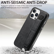 For iPhone 16 Pro Retro Wristband Holder Leather Back Phone Case(Black)