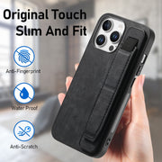 For iPhone 16 Pro Retro Wristband Holder Leather Back Phone Case(Black)