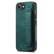 For iPhone 16e Retro Wristband Holder Leather Back Phone Case(Green)