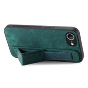 For iPhone 16e Retro Wristband Holder Leather Back Phone Case(Green)