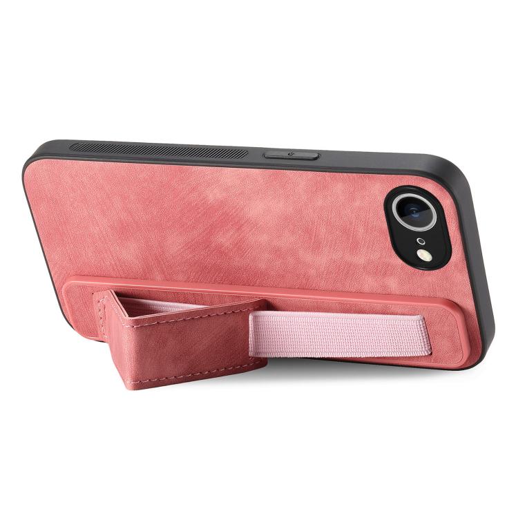 For iPhone 16e Retro Wristband Holder Leather Back Phone Case(Pink)