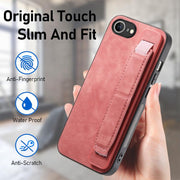 For iPhone 16e Retro Wristband Holder Leather Back Phone Case(Pink)
