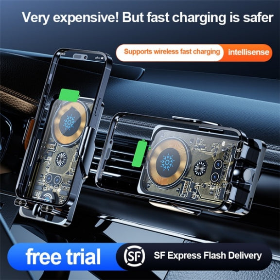 F18 With Infrared Sensor Phone Charging Aluminum Alloy Bracket Car Wireless Charger(Transparent Silver)