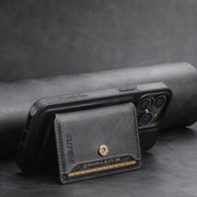 For iPhone 14 Plus Suteni M1 Oil Wax MagSafe Detachable Horizontal Card Bag Phone Case(Black)