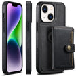 For iPhone 14 Suteni M1 Oil Wax MagSafe Detachable Horizontal Card Bag Phone Case(Black) - iPhone 14 Cases by Suteni | Online Shopping South Africa | PMC TechLife | Buy Now Pay Later Mobicred