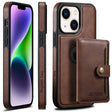 For iPhone 14 Suteni M1 Oil Wax MagSafe Detachable Horizontal Card Bag Phone Case(Brown) - iPhone 14 Cases by Suteni | Online Shopping South Africa | PMC TechLife | Buy Now Pay Later Mobicred