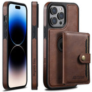 For iPhone 14 Pro Max Suteni M1 Oil Wax MagSafe Detachable Horizontal Card Bag Phone Case(Brown)