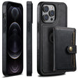 For iPhone 12 Pro Suteni M1 Oil Wax MagSafe Detachable Horizontal Card Bag Phone Case(Black) - iPhone 12 / 12 Pro Cases by Suteni | Online Shopping South Africa | PMC TechLife | Buy Now Pay Later Mobicred