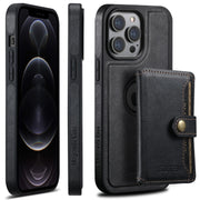 For iPhone 12 Pro Suteni M1 Oil Wax MagSafe Detachable Horizontal Card Bag Phone Case(Black)