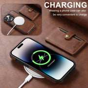 For iPhone 16 Suteni M1 Oil Wax MagSafe Detachable Horizontal Card Bag Phone Case(Brown)