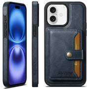 For iPhone 16 Suteni M1 Oil Wax MagSafe Detachable Horizontal Card Bag Phone Case(Blue)
